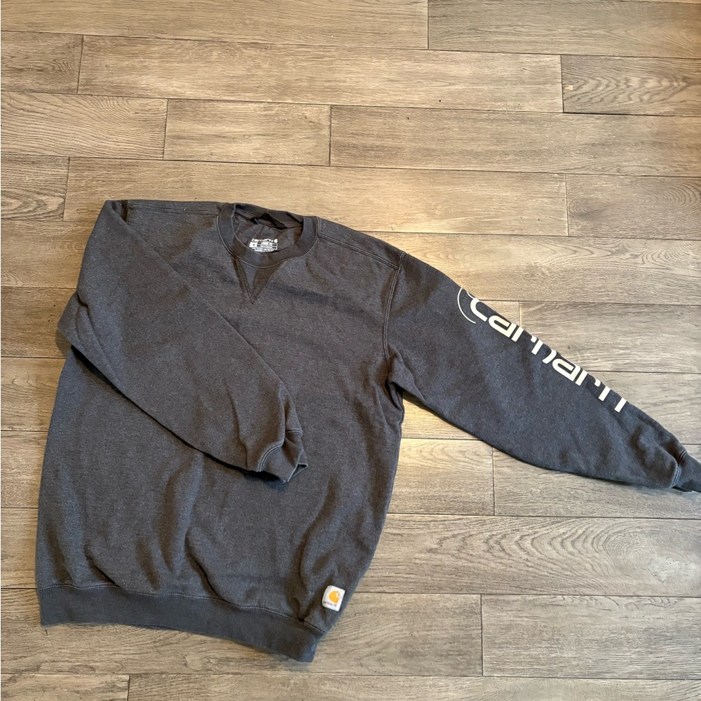 Carhartt Men's Dark Charcoal Crewneck Sweatshirt with Logo Sleeve